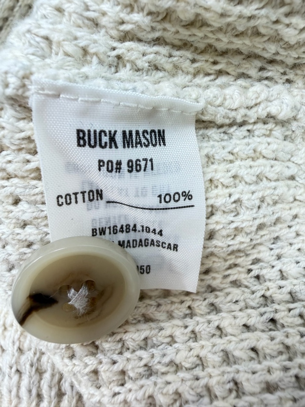 Buck Mason NWT Seafarer Cotton Cropped Cardigan Marled Sand Ivory Size XL - Picture 14 of 15